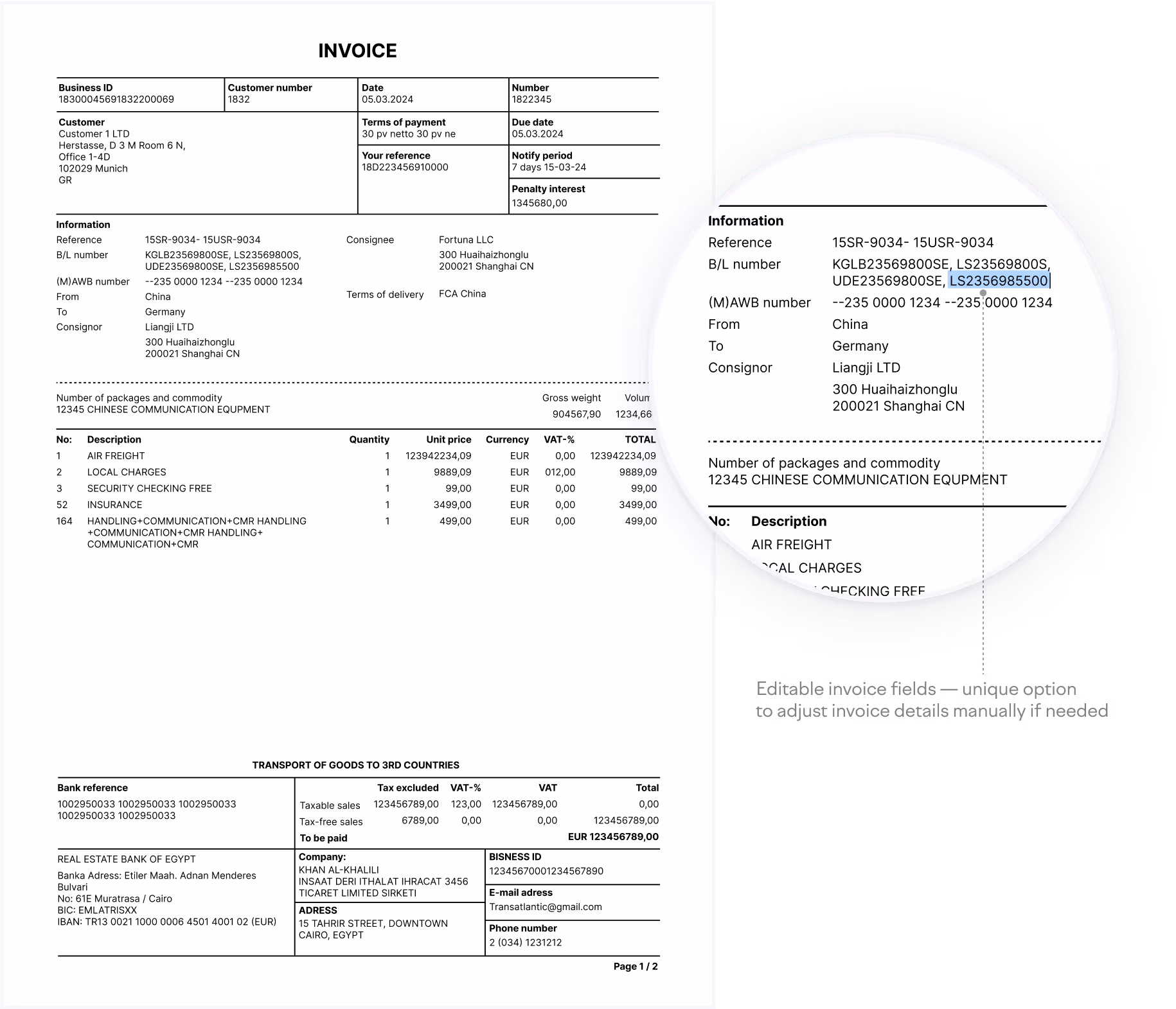 Logistics SaaS Platform - Бланк счета